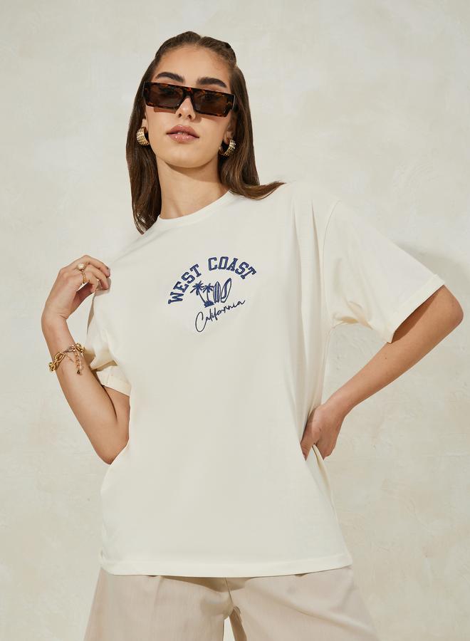 Styli Oversized West Coast Embroidered Turn-Up Sleeves T-Shirt - Image 1